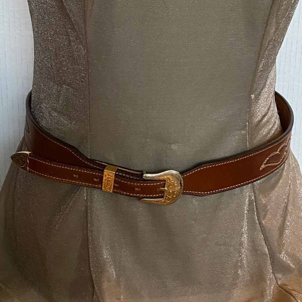 Larry Mahan Brown Leather Belt with Gold Buckle